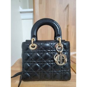 CHRISTIAN DIOR Lambskin Cannage Small My Lady Dior Black