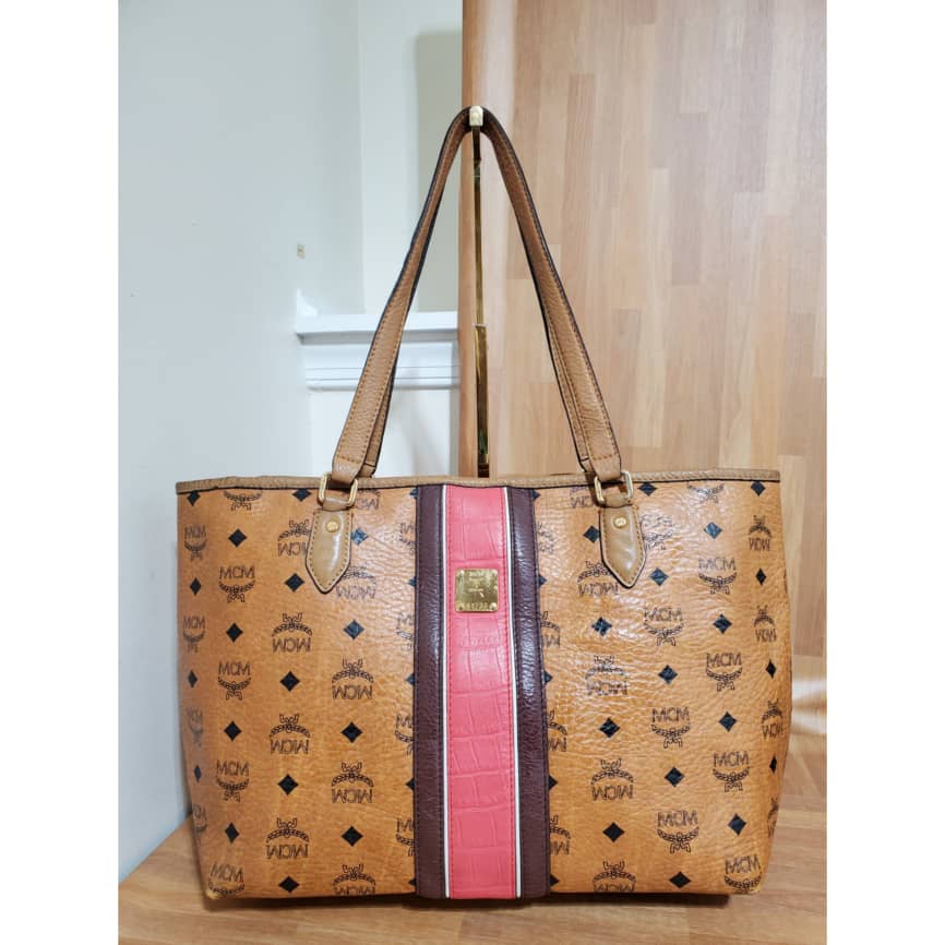 MCM Cognac Visetos Croc Embossed Liz Tote