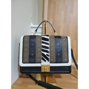 MCM Visetos Zebra Stutted Top Handle Bag