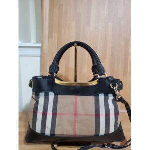 BURBERRY House Check Bridle Calfskin Hepburn Satchel