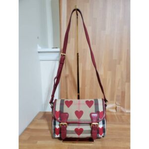 BURBERRY Horseferry Check Heart Print Crossbody Flap Parade Red