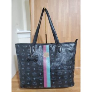 MCM Visetos Stripe Dog Bone Tote Black