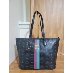 MCM Visetos Stripe Dog Bone Tote Black