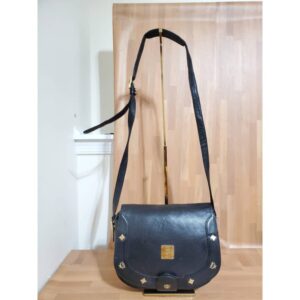 MCM Black Leather Flap Embellished Gold Crossbody Bag