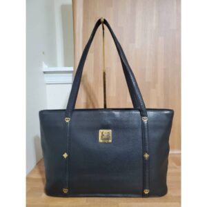 MCM Vintage Leather Signature Gold Studs Tote