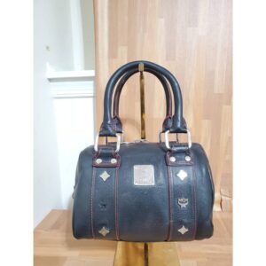 MCM Black Boston Leather Embellished Silver studded Bag