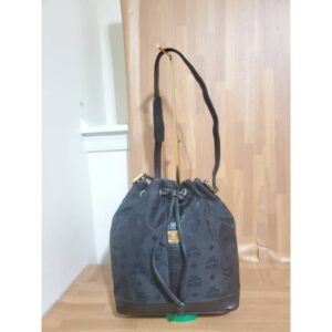 MCM Black Nylon & Leather Drawstring Bucket Bag