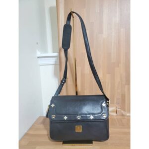 MCM Vintage Pebbled Studded Logo Motifs Flap Crossbody/ Shoulder Bag