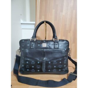 Mcm Visetos Leather Laptop Bag Black