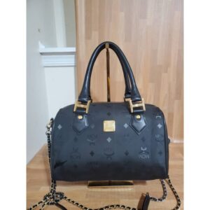 MCM Signature Visetos Monogram Boston Bag with Strap