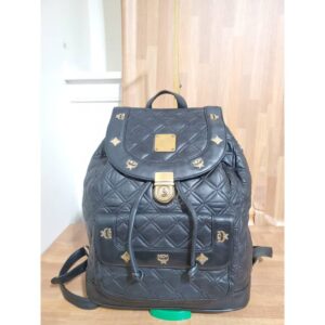 MCM Black Quilted Leather Stark Gold Embellished Backpack