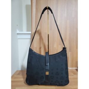 MCM Black Visetos Nylon and Leather Hobo