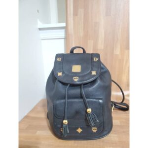 MCM Leather Drawstring Backpack Bag Black