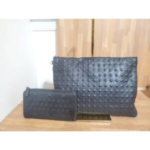 MCM Tantris Embossed Leather Large Pouch Black & Wallet
