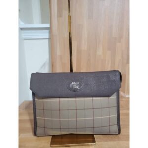 Burberry Plaid Canvas Clutch Bag Brown