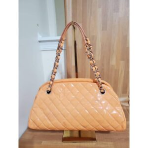 Chanel Melon Orange Patent Leather Medium Just Mademoiselle Bowler Bag