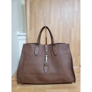 GUCCI Soft Calfskin Medium Jackie Top Handle Bag Classic Brown