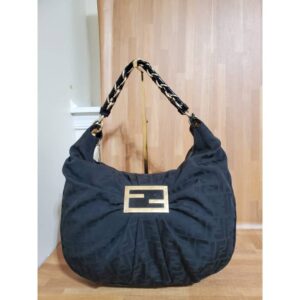 Fendi Black Zucca Canvas Mia Hobo Bag Golden Black