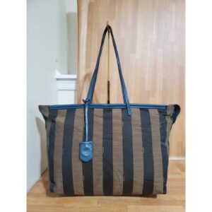 Fendi Pequin Canvas & Leather Roll Tote Brown, Black, Blue