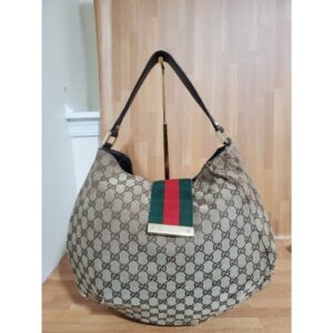 Gucci GG Canvas and Leather Medium New Ladies Web Hobo