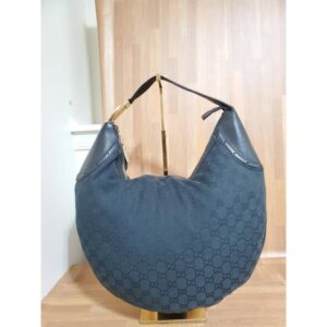 Gucci Black Horsebit Glam Canvas Hobo Bag