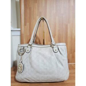 GUCCI Monogram Web Rania Drawstring Shoulder Bag Sand