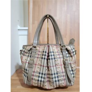 Burberry Lowry Tote Haymarket Check PVC and Leather Bag