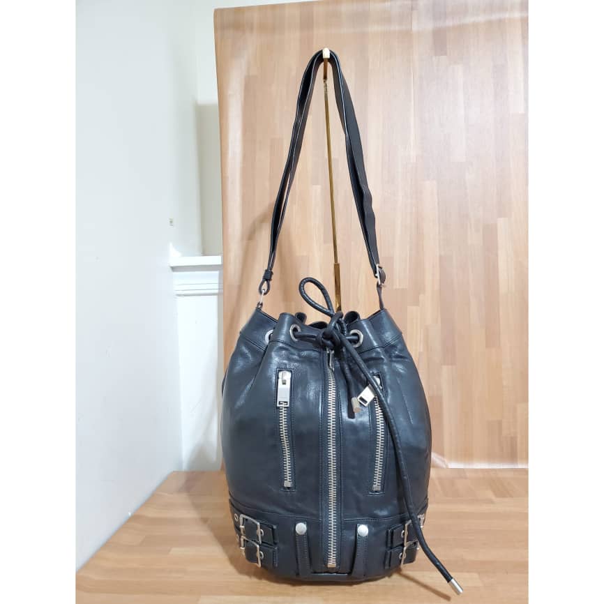 SAINT LAURENT Calfskin Medium Rider Bucket Bag Bordeaux