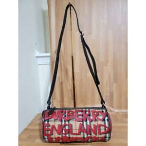 Burberry Graffiti Barrel Bag Vintage Check Canvas Small