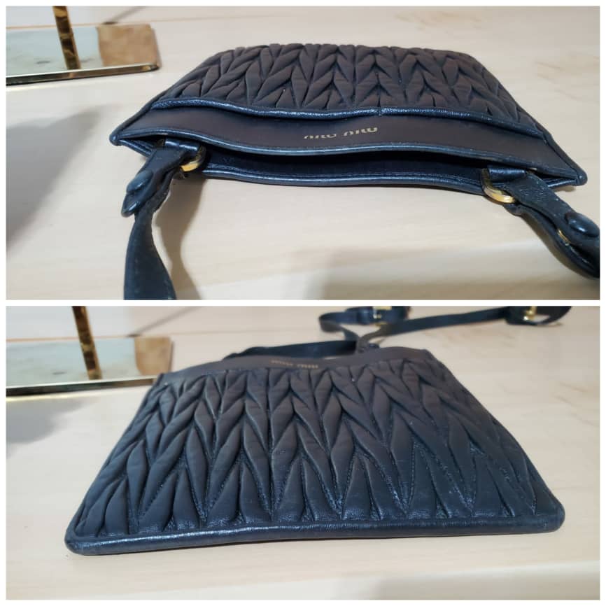 MIU MIU Diagonal Flat Crossbody/Shoulder Bag Materasse Black - Image 7