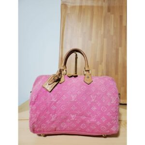 Louis Vuitton Denim Monogram Stone Speedy Bandouliere 35 Rose