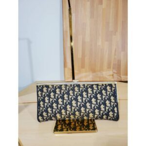 Christian Dior Vintage Blue Logo Tapestry Canvas Clutch Purse