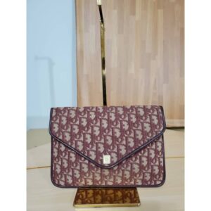 Christian Dior Burgundy Monogram Canvas Envelope Clutch