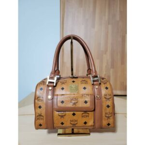 MCM Visetos Small Boston Bag Cognac