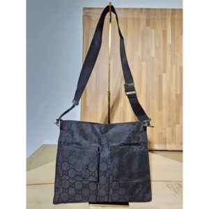 GUCCI Nylon GG Double Pocket Shoulder/Crossbody Bag Black