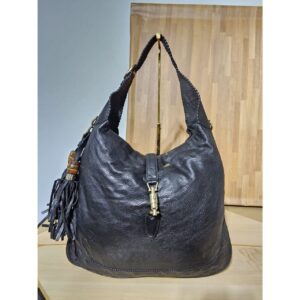 GUCCI JACKIE PEBBLED CALFSKIN MEDIUM HOBO BAG Black