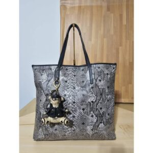 MCM Visetos Studded Tote in Grey Black