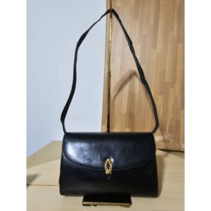 Gucci Vintage Gold Lock Leather Flap Shoulder Bag Black