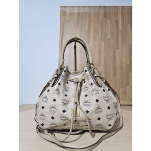 MCM Visetos Drawstring Tote Bag Beige
