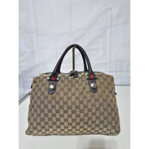 GUCCI MONOGRAM CANVAS MATCH BALL WEB BOSTON BAG