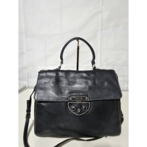 Prada Leather Madras Top Handle Black Bag
