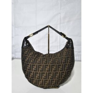 FENDI ZUCCA LEATHER TRIM HALF MOON CROISSANT BAG