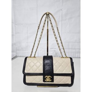 CHANEL Lambskin Quilted Medium Elegant CC Flap Beige Black