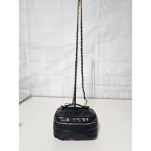 CHANEL Vanity Cosmetic Bag Leather Black