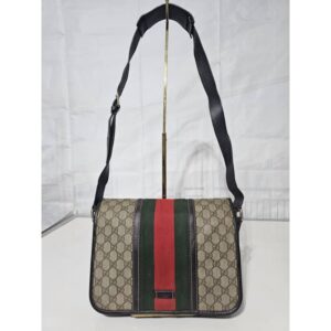 GUCCI GG Plus Monogram Web Flap Messenger Bag Beige Dark Brown