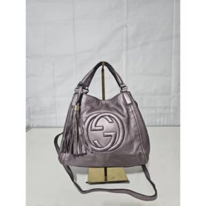 GUCCI Soho Small Pebbled Leather Shoulder Bag Metallic Purple