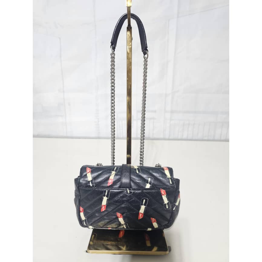 Saint Laurent Black Matelassé Lipstick Print Leather Baby Monogram Crossbody Bag - Image 3