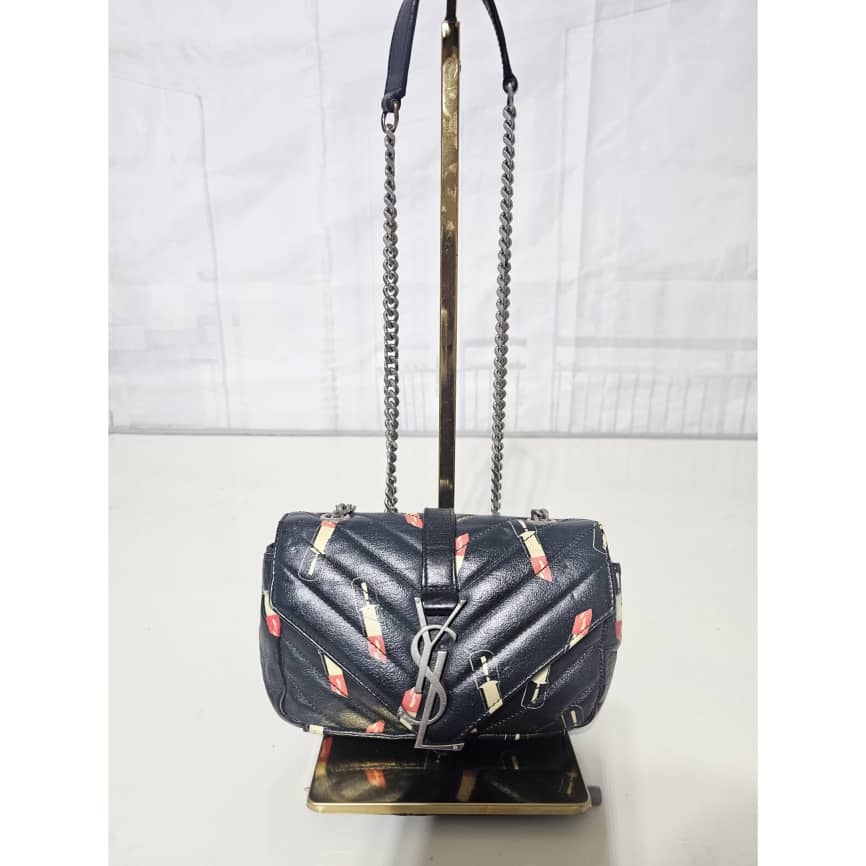 Saint Laurent Black Matelassé Lipstick Print Leather Baby Monogram Crossbody Bag - Image 7