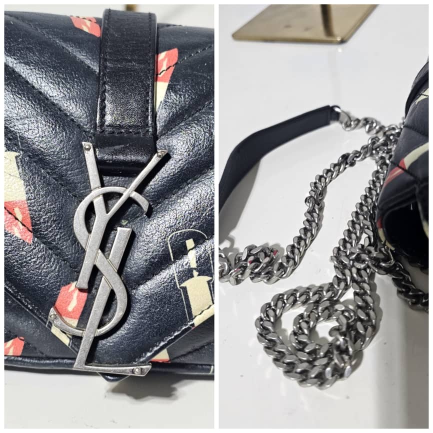 Saint Laurent Black Matelassé Lipstick Print Leather Baby Monogram Crossbody Bag - Image 10