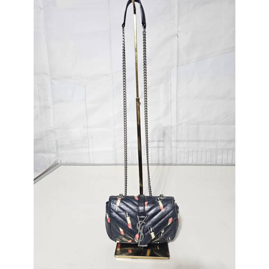 Saint Laurent Black Matelassé Lipstick Print Leather Baby Monogram Crossbody Bag